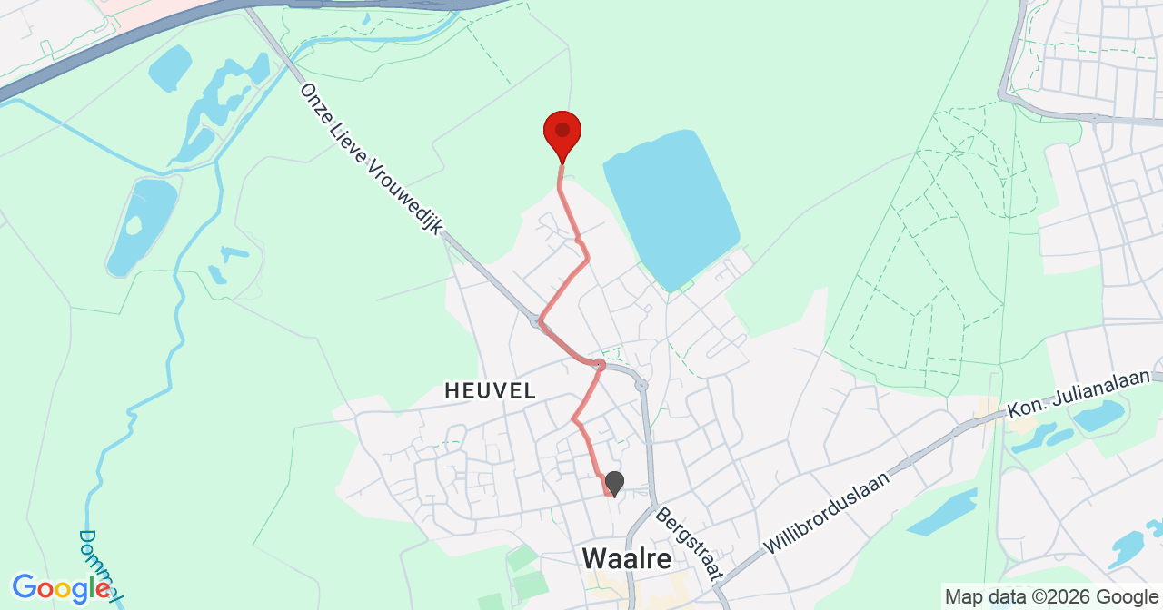 Kaart van het incident in Waalre met berekende routes vanaf gealarmeerde posten