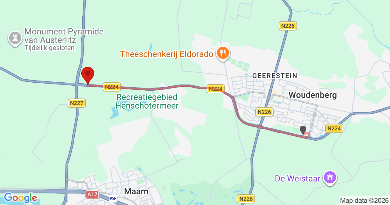Kaart van het incident in Woudenberg met berekende routes vanaf gealarmeerde posten