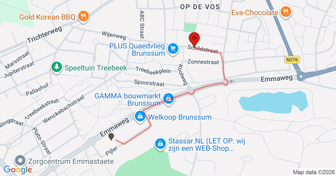 Kaart van het incident in Brunssum met de aanrijroutes van de gealarmeerde eenheden