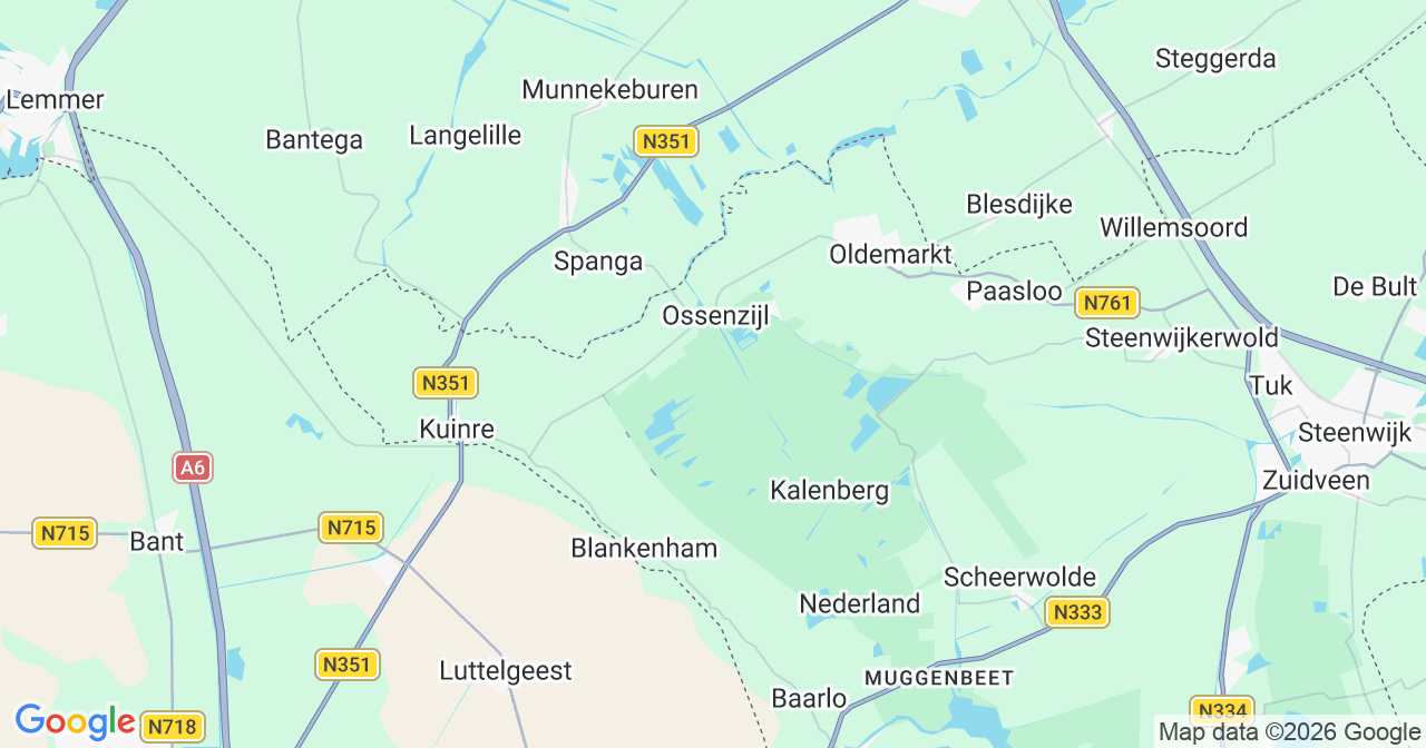 Kaart van het incident in Ossenzijl met berekende routes vanaf gealarmeerde posten
