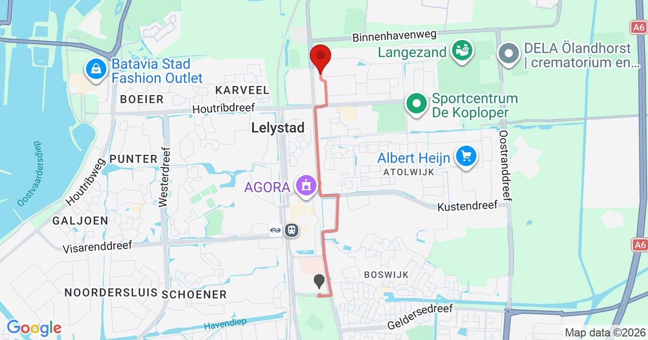 Kaart van het incident in Lelystad met berekende routes vanaf gealarmeerde posten