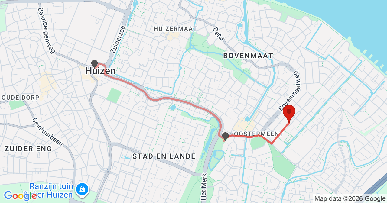 Kaart van het incident in Huizen met berekende routes vanaf gealarmeerde posten