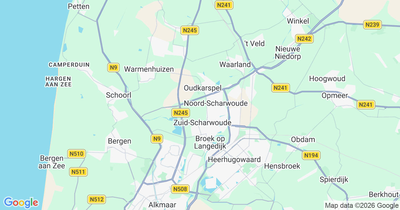 Kaart van het incident in Noord-Scharwoude met berekende routes vanaf gealarmeerde posten