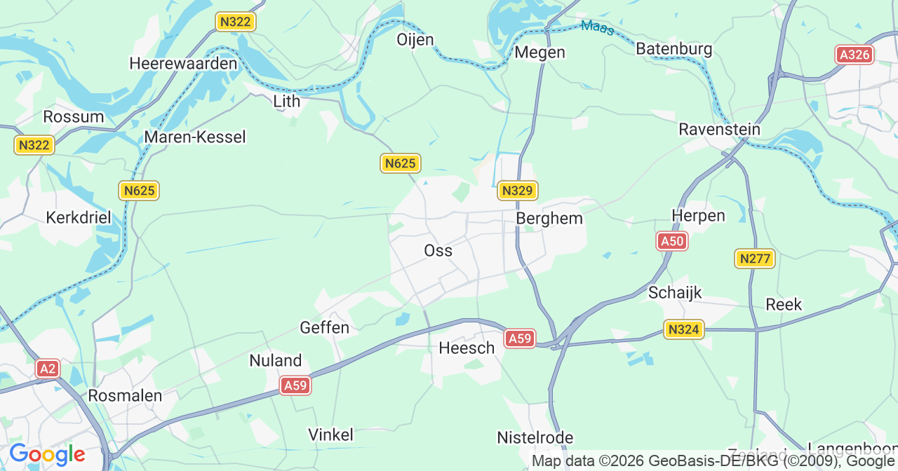 Kaart van het incident in Oss met berekende routes vanaf gealarmeerde posten