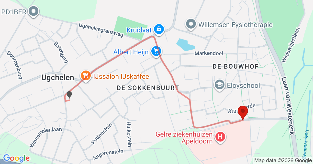 Kaart van het incident in Apeldoorn met berekende routes vanaf gealarmeerde posten