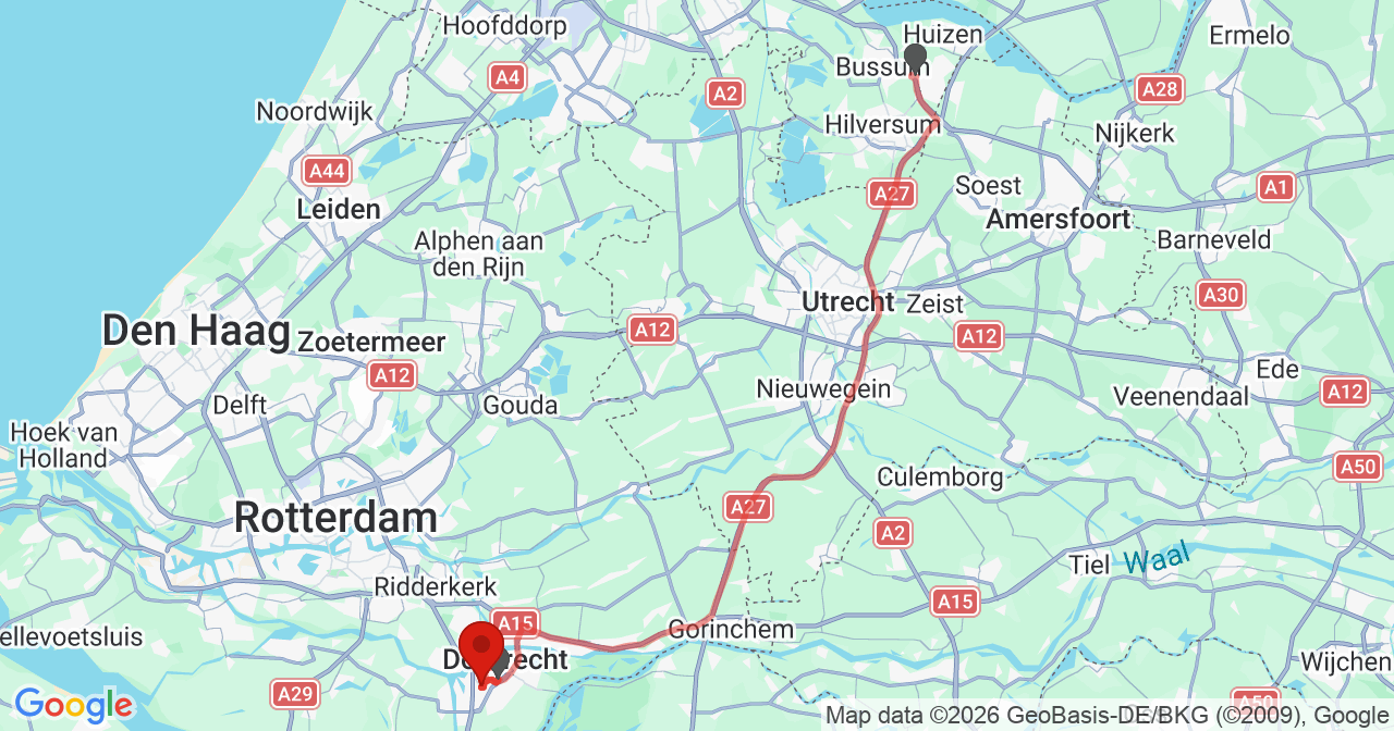 Kaart van het incident in Dordrecht met de aanrijroutes van de gealarmeerde eenheden