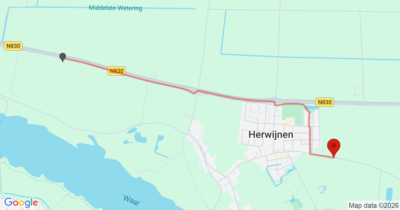 Kaart van het incident in Herwijnen met berekende routes vanaf gealarmeerde posten