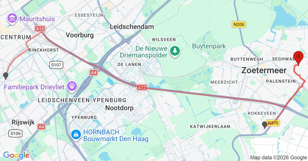 Kaart van het incident in Zoetermeer met berekende routes vanaf gealarmeerde posten
