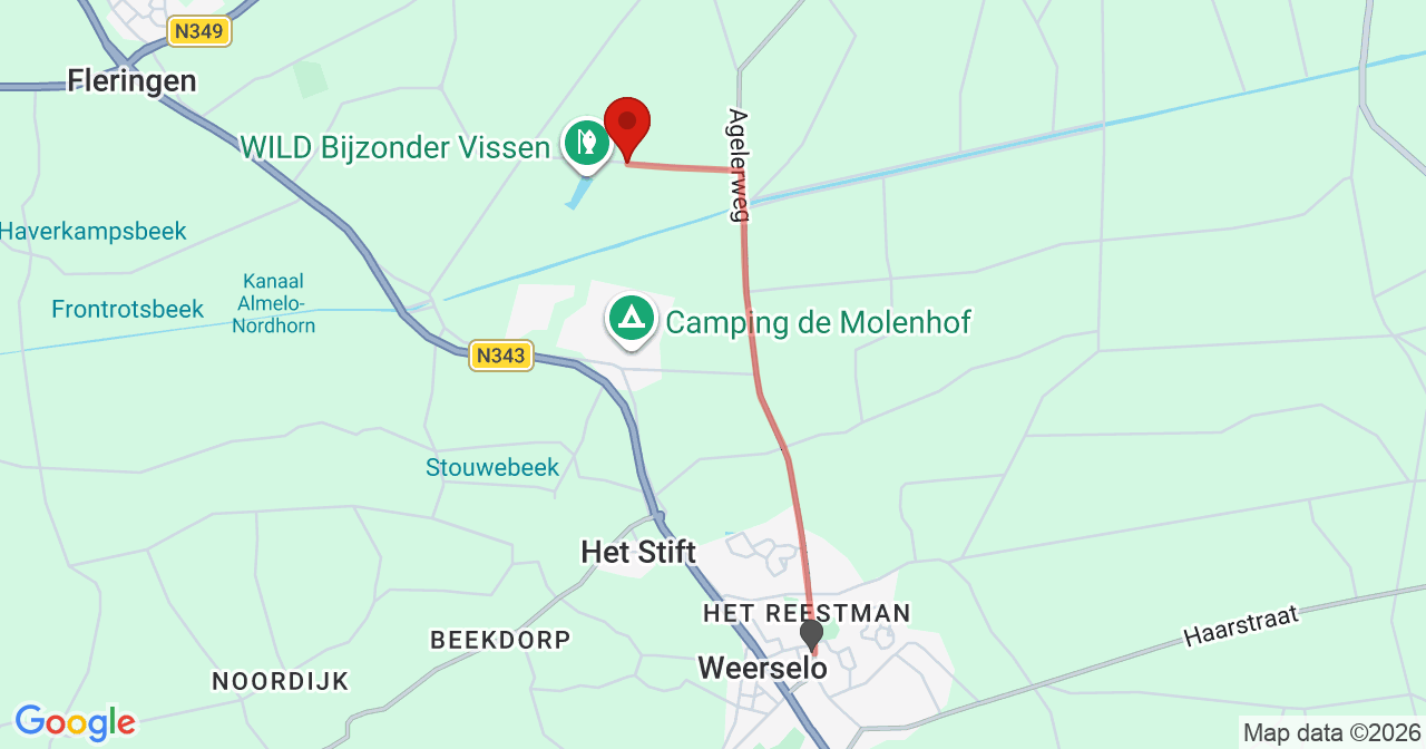 Kaart van het incident in Reutum met berekende routes vanaf gealarmeerde posten