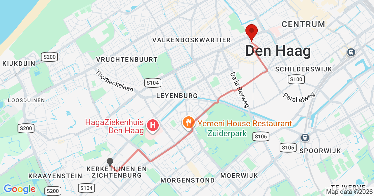 Kaart van het incident in 's-Gravenhage met de aanrijroutes van de gealarmeerde eenheden