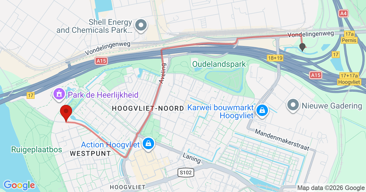 Kaart van het incident in Hoogvliet Rotterdam met berekende routes vanaf gealarmeerde posten