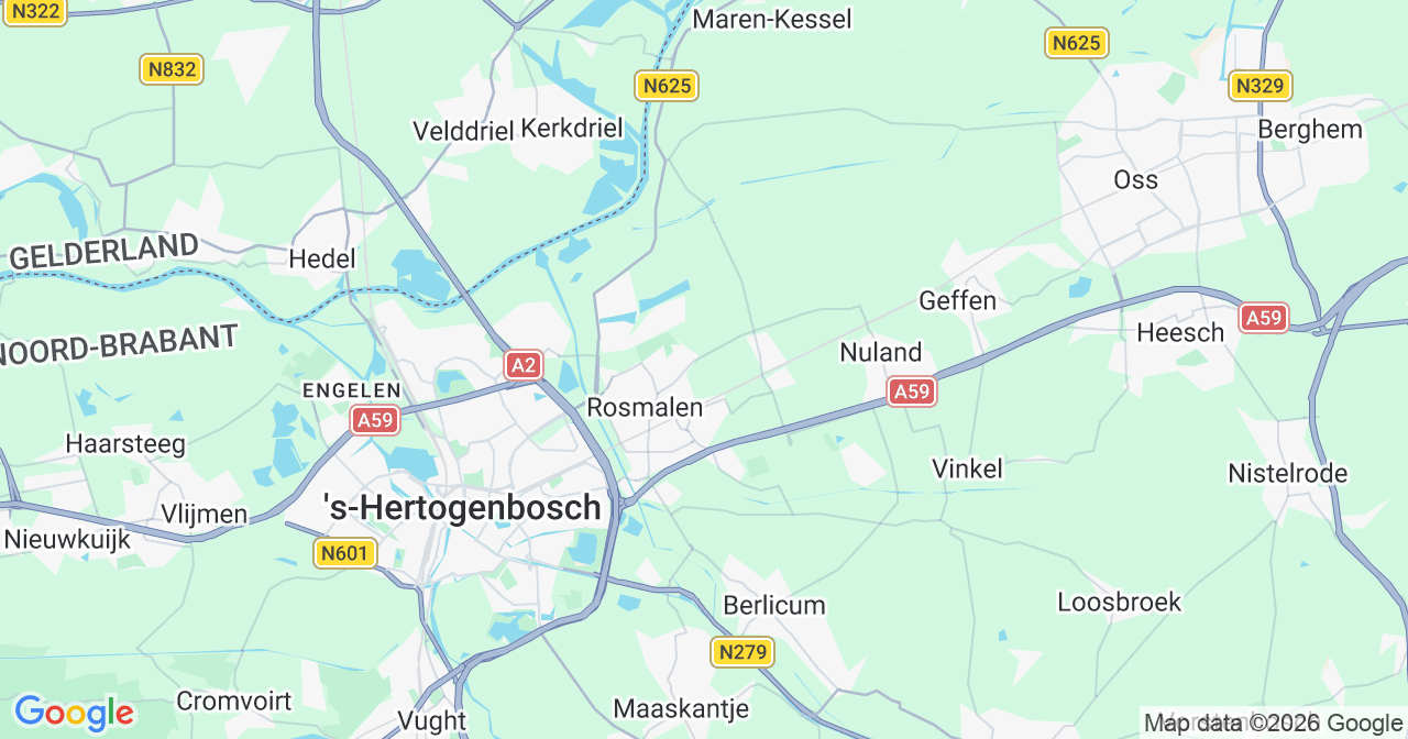 Kaart van het incident in Rosmalen met berekende routes vanaf gealarmeerde posten