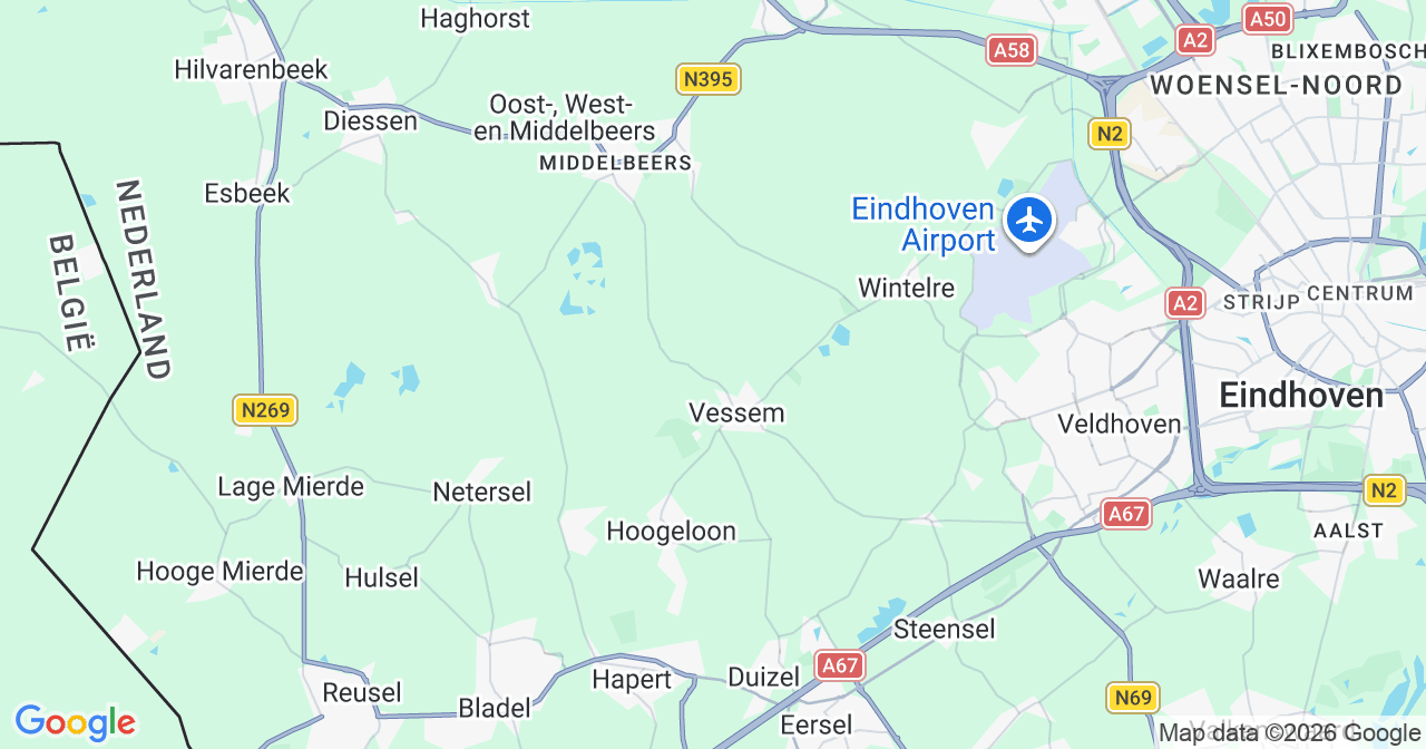 Kaart van het incident in Vessem met berekende routes vanaf gealarmeerde posten