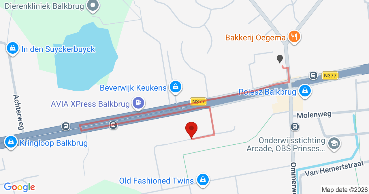 Kaart van het incident in Balkbrug met berekende routes vanaf gealarmeerde posten