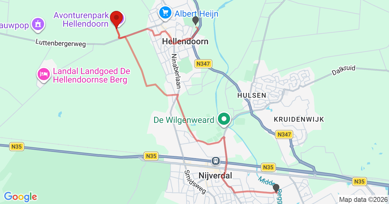 Kaart van het incident in Hellendoorn met berekende routes vanaf gealarmeerde posten