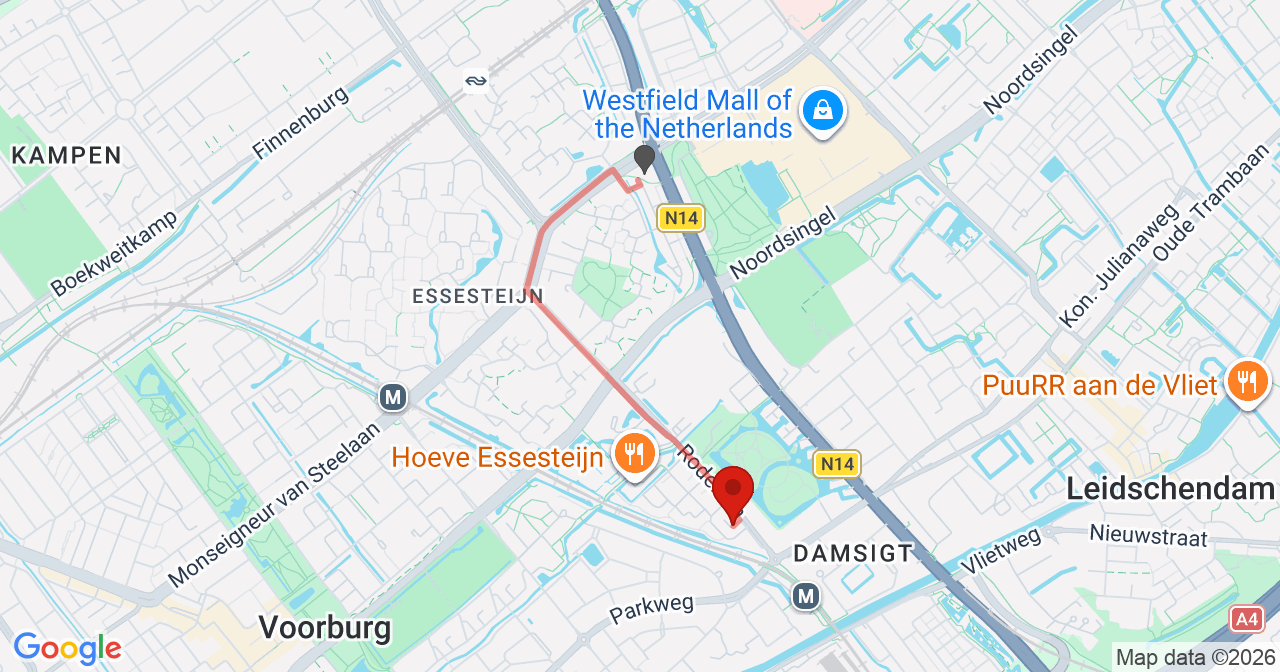 Kaart van het incident in Voorburg met berekende routes vanaf gealarmeerde posten