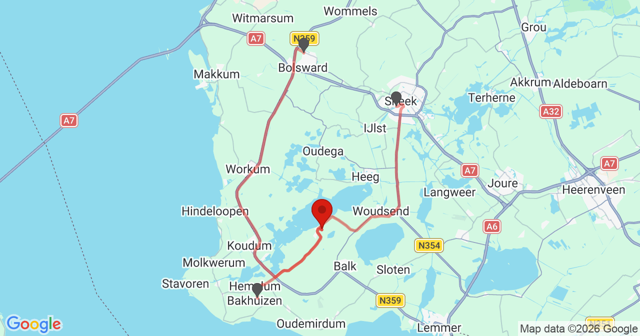Kaart van het incident in Elahuizen met berekende routes vanaf gealarmeerde posten