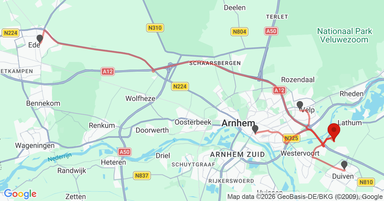 Kaart van het incident in Duiven met berekende routes vanaf gealarmeerde posten