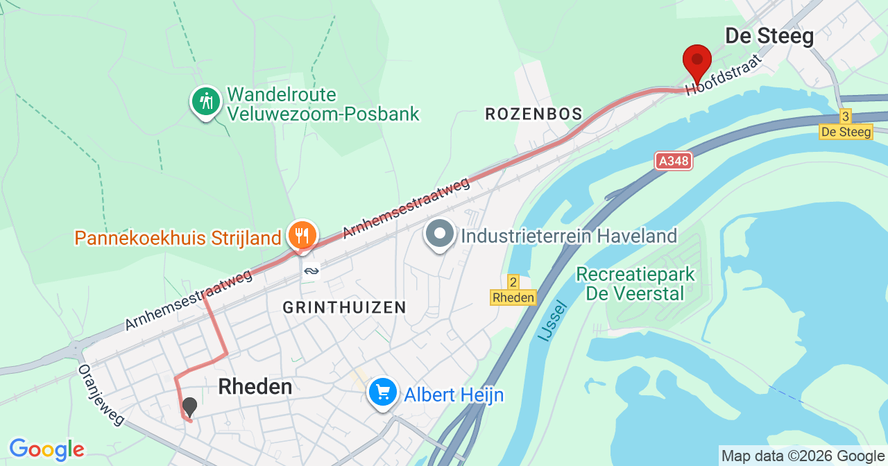 Kaart van het incident in De Steeg met berekende routes vanaf gealarmeerde posten