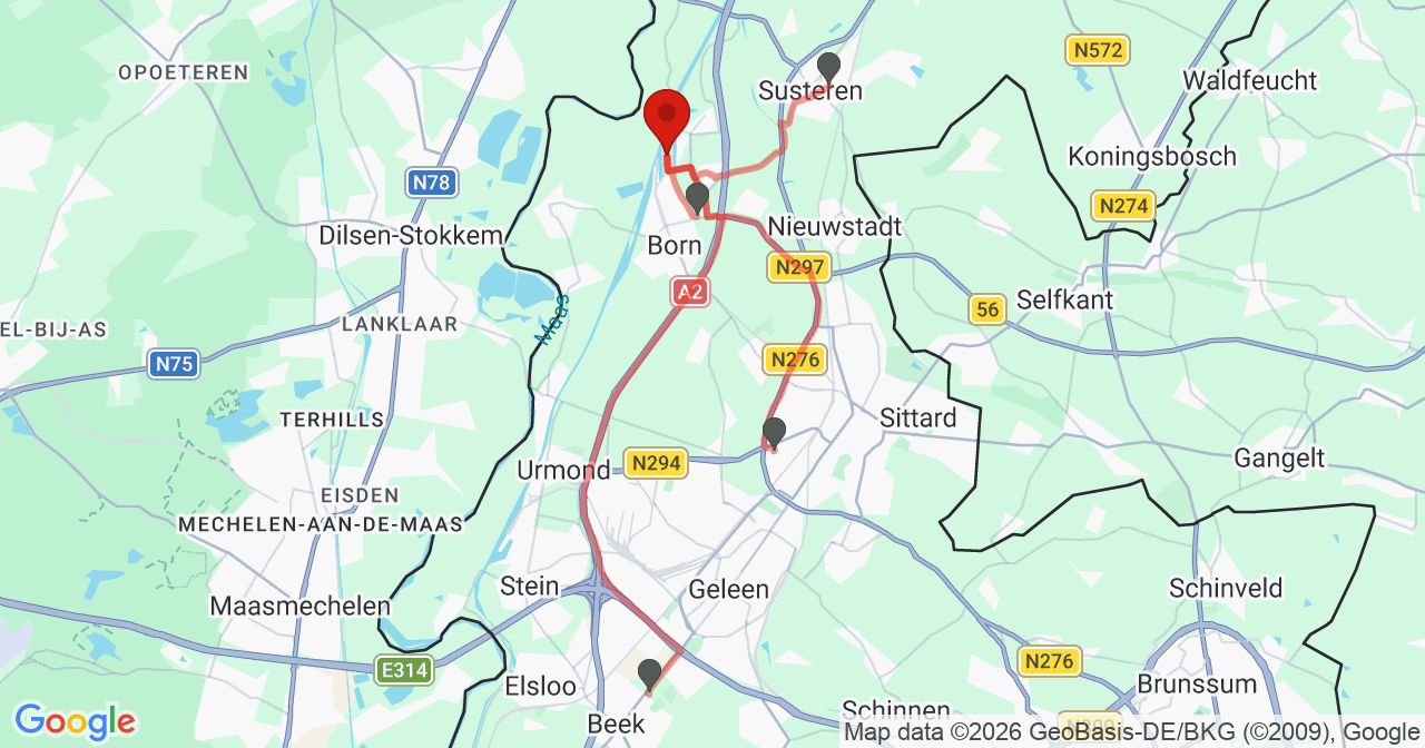 Kaart van het incident in Born met berekende routes vanaf gealarmeerde posten