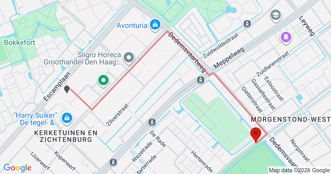 Kaart van het incident in 's-Gravenhage met berekende routes vanaf gealarmeerde posten