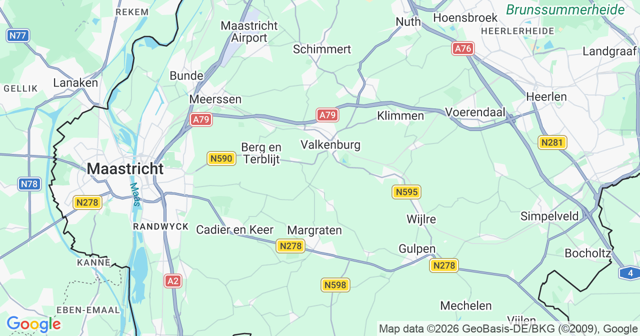 Kaart van het incident in Valkenburg met berekende routes vanaf gealarmeerde posten