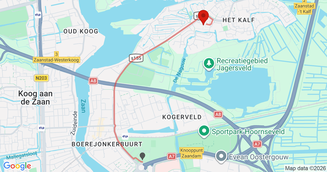 Kaart van het incident in Zaandam met berekende routes vanaf gealarmeerde posten