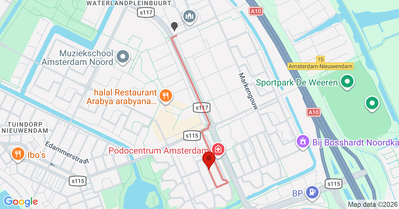 Kaart van het incident in Amsterdam met berekende routes vanaf gealarmeerde posten