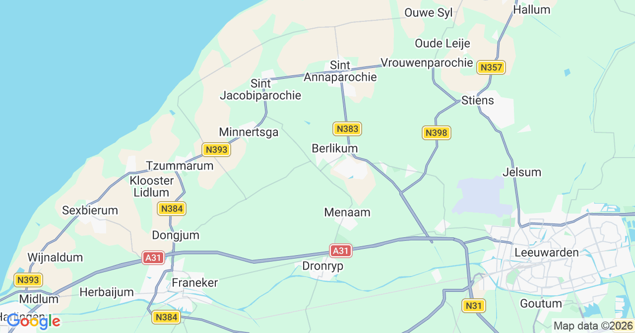 Kaart van het incident in Berltsum met berekende routes vanaf gealarmeerde posten