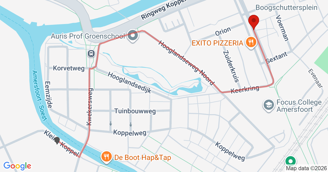 Kaart van het incident in Amersfoort met berekende routes vanaf gealarmeerde posten
