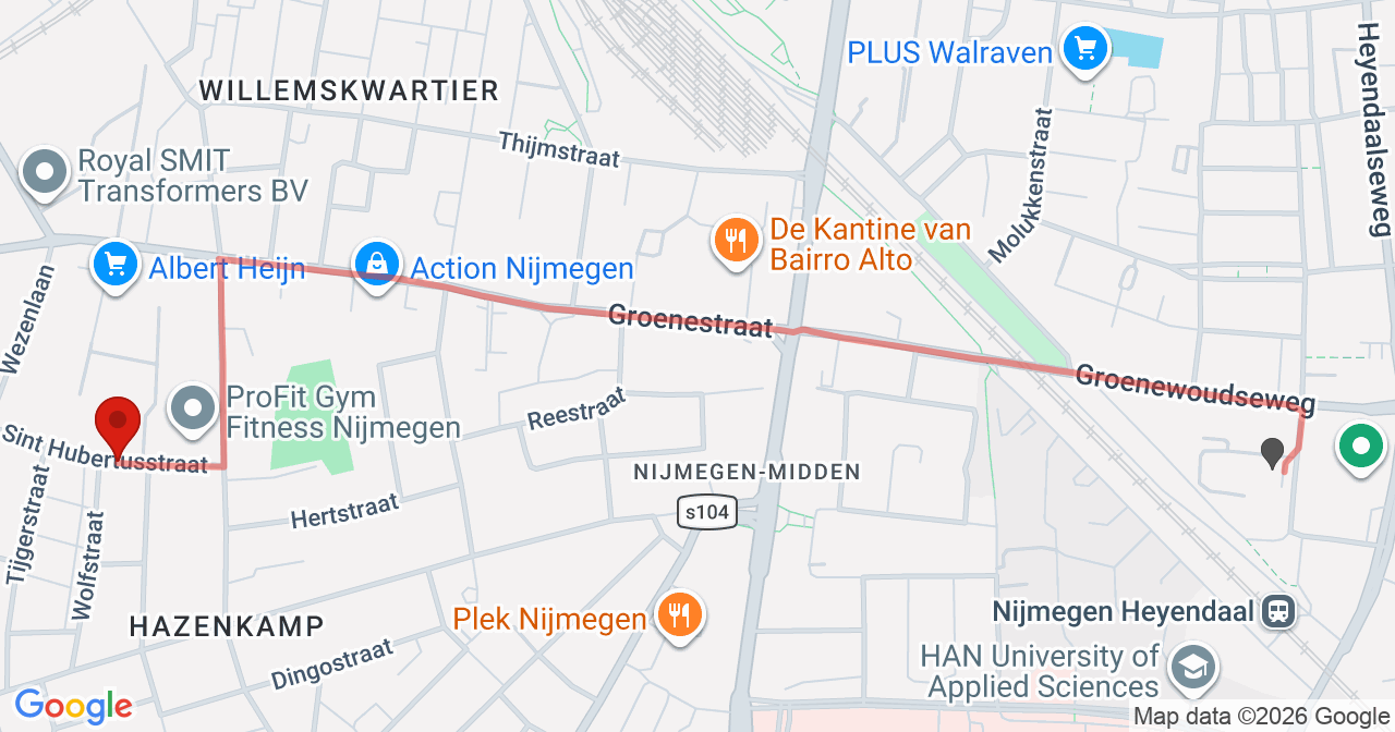 Kaart van het incident in Nijmegen met berekende routes vanaf gealarmeerde posten