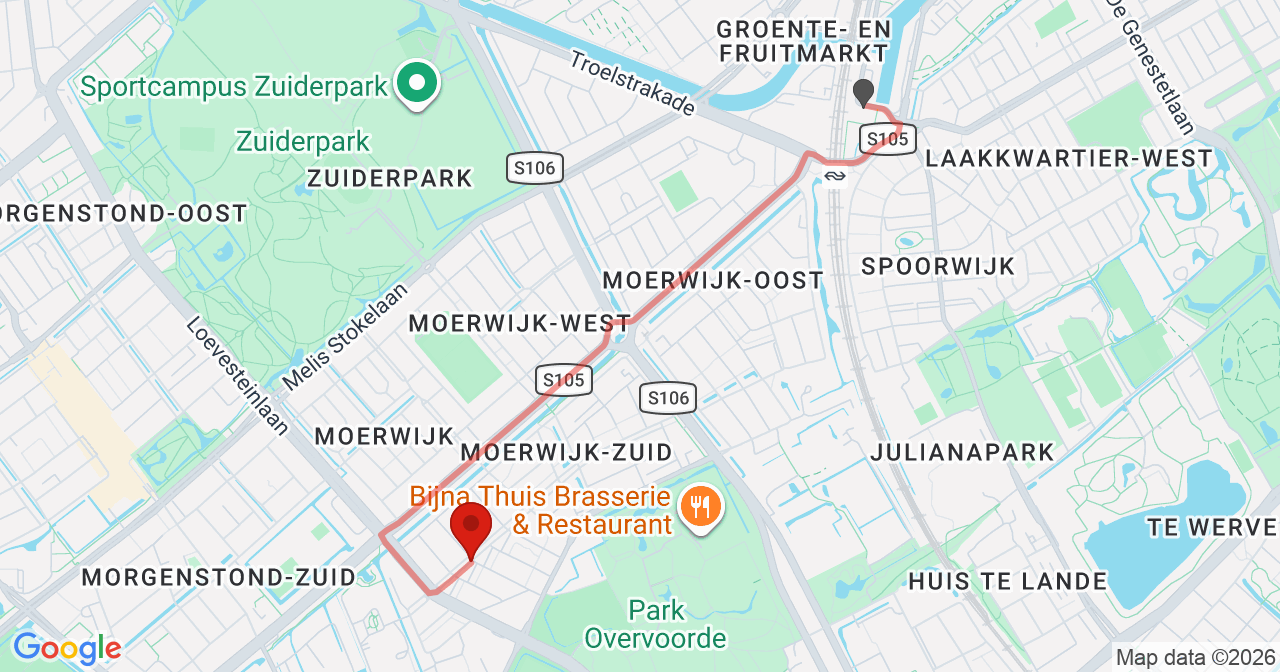Kaart van het incident in 's-Gravenhage met berekende routes vanaf gealarmeerde posten
