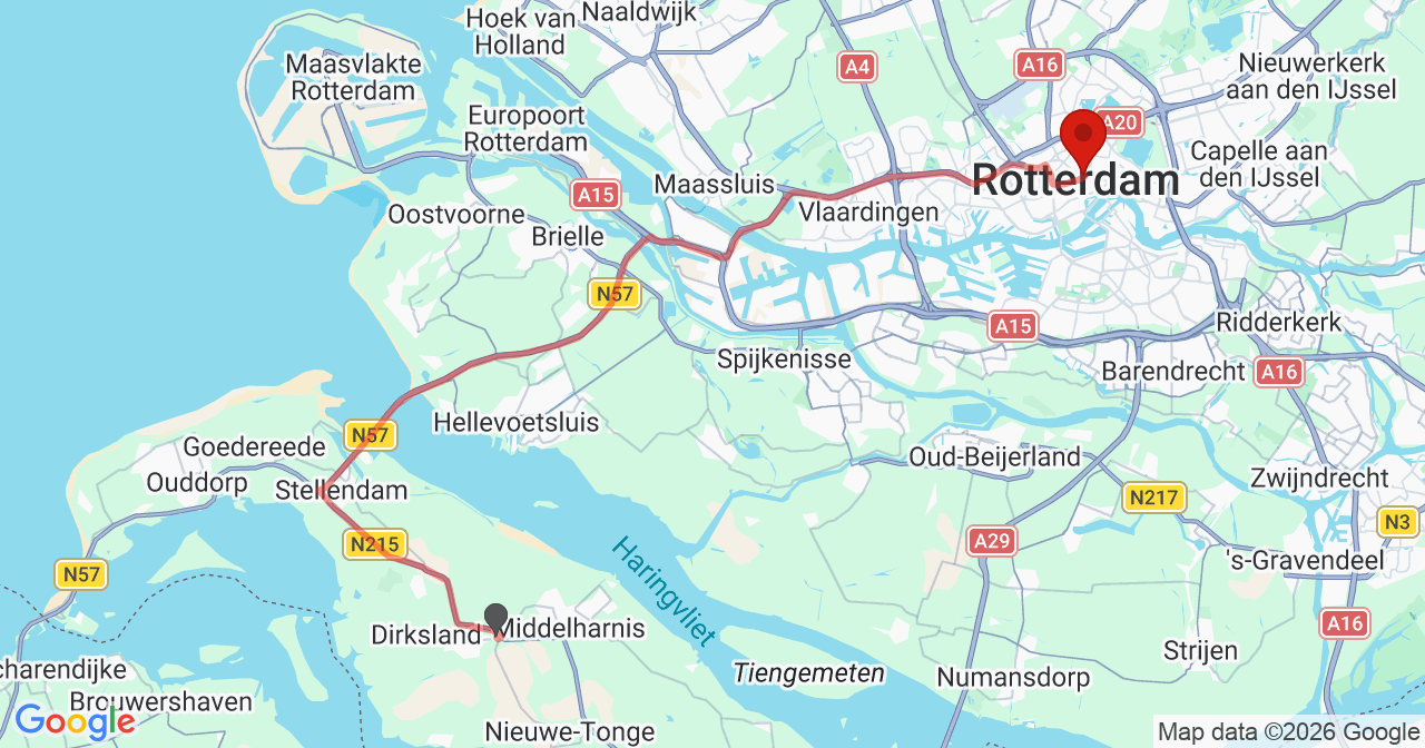 Kaart van het incident in Rotterdam met berekende routes vanaf gealarmeerde posten