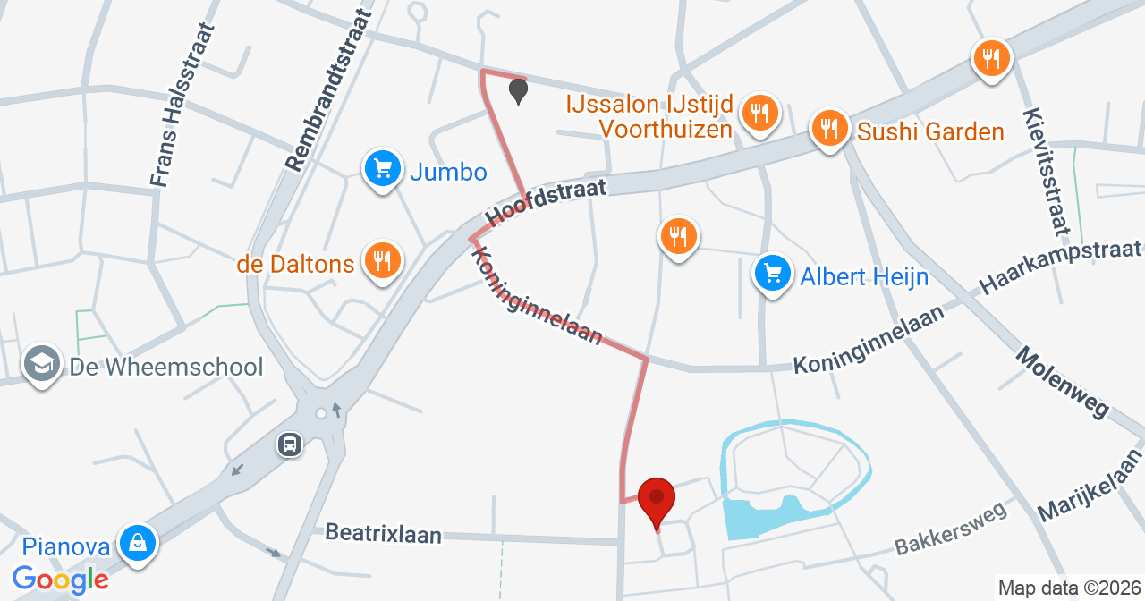 Kaart van het incident in Voorthuizen met berekende routes vanaf gealarmeerde posten