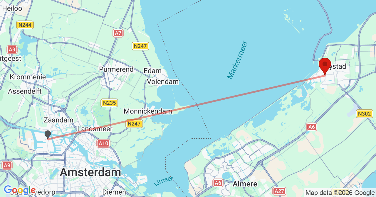 Kaart van het incident in Lelystad met de aanrijroutes van de gealarmeerde eenheden