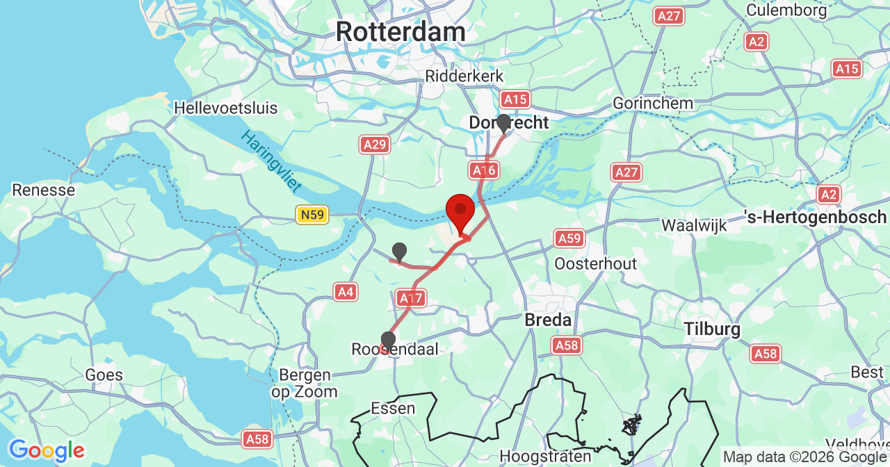 Kaart van het incident in Moerdijk met berekende routes vanaf gealarmeerde posten