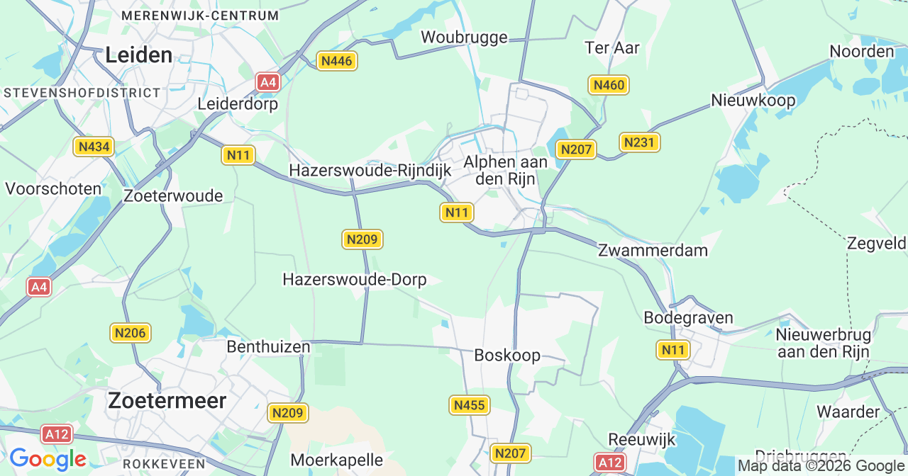 Kaart van het incident in Alphen aan den Rijn met berekende routes vanaf gealarmeerde posten
