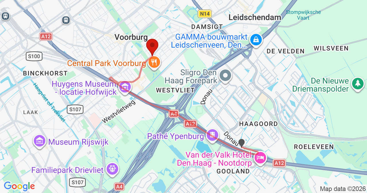 Kaart van het incident in Voorburg met de aanrijroutes van de gealarmeerde eenheden