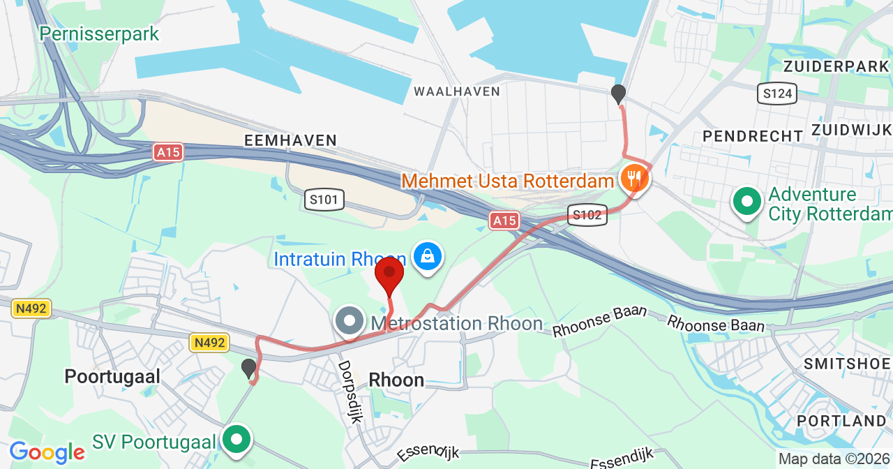 Kaart van het incident in Rhoon met de aanrijroutes van de gealarmeerde eenheden