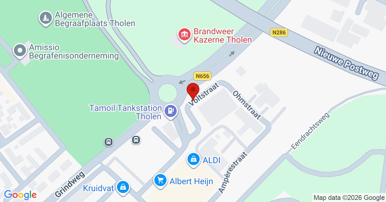 Kaart van het incident in Tholen met berekende routes vanaf gealarmeerde posten