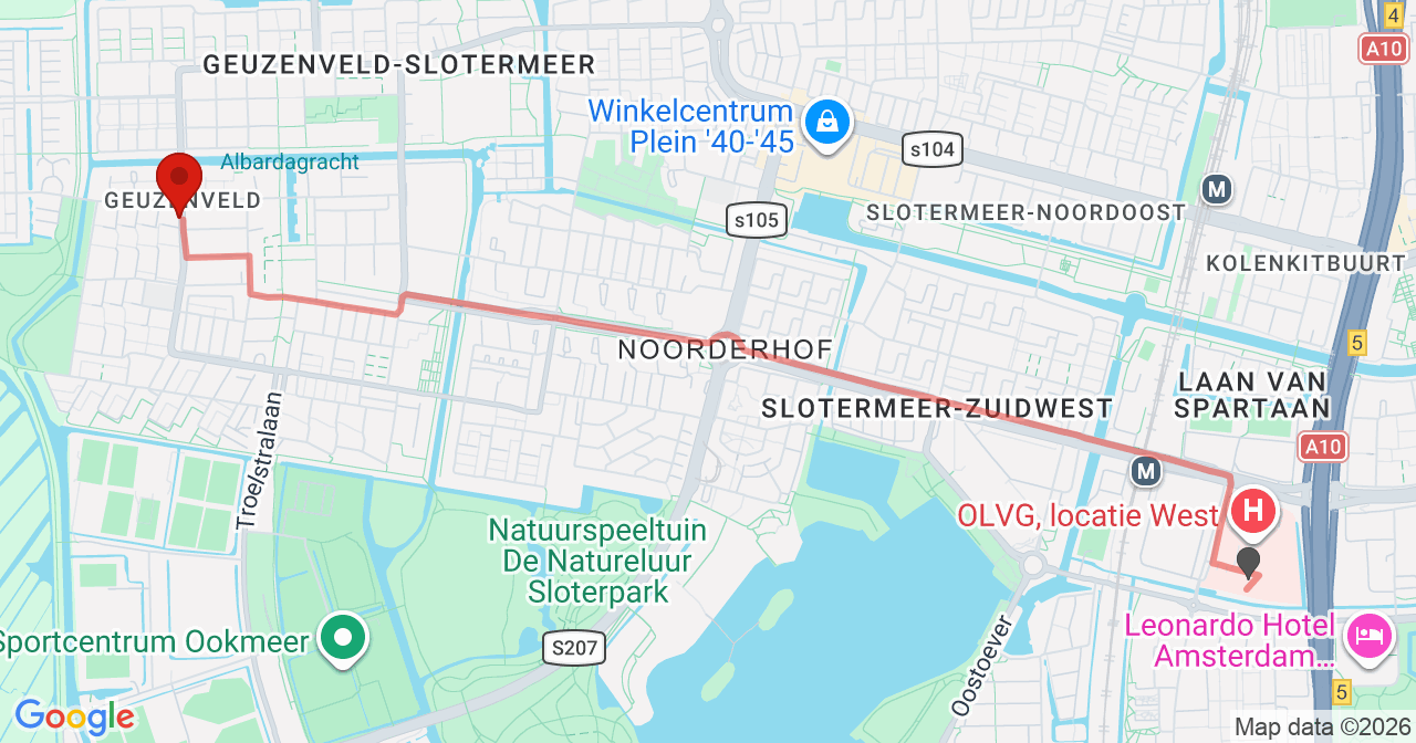 Kaart van het incident in Amsterdam met berekende routes vanaf gealarmeerde posten
