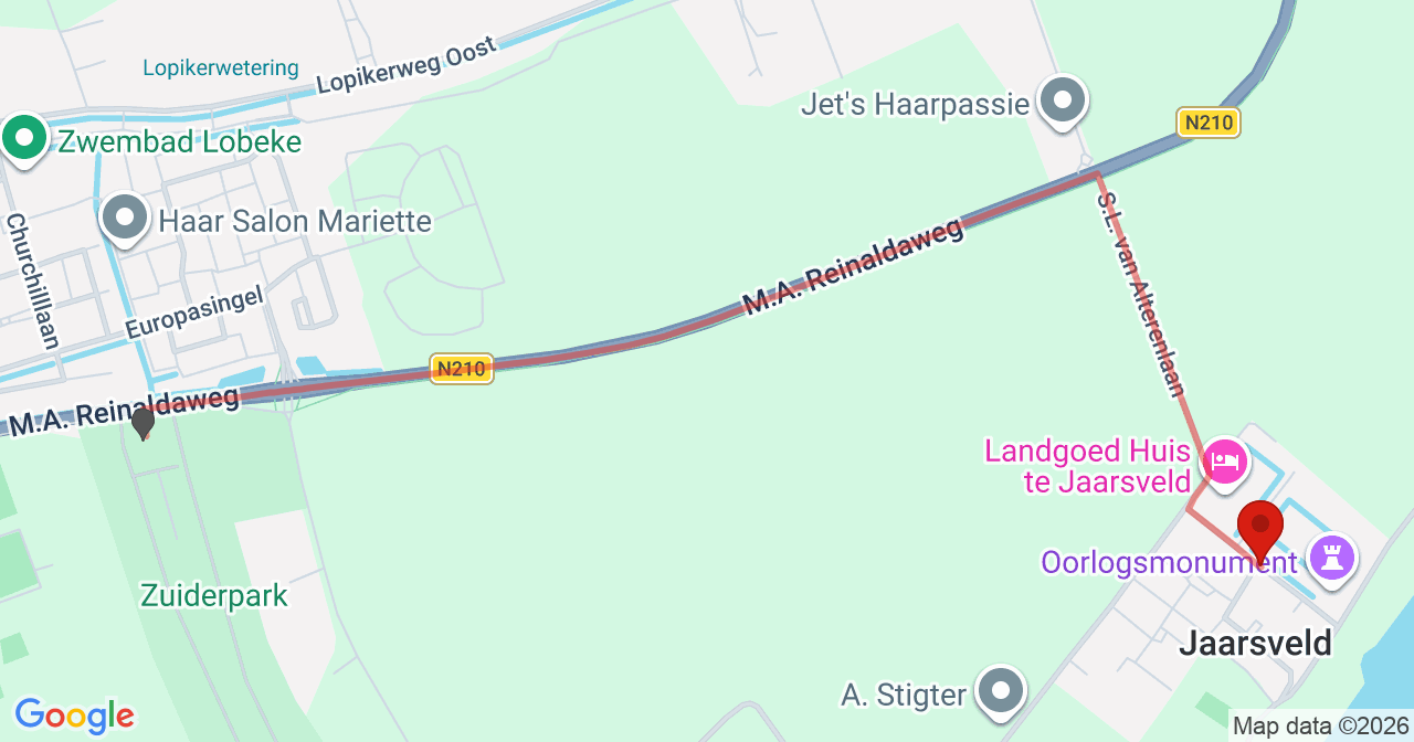 Kaart van het incident in Jaarsveld met berekende routes vanaf gealarmeerde posten