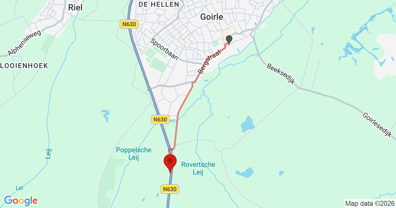 Kaart van het incident in Goirle met berekende routes vanaf gealarmeerde posten