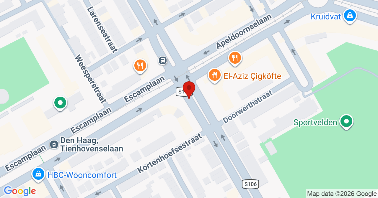 Kaart van het incident in 's-Gravenhage met berekende routes vanaf gealarmeerde posten