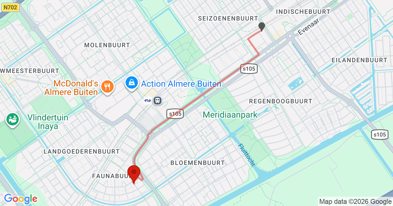 Kaart van het incident in Almere met berekende routes vanaf gealarmeerde posten