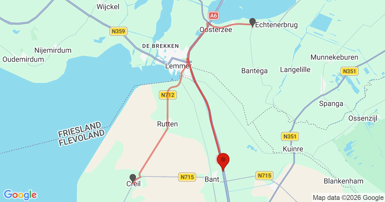 Kaart van het incident in Bant met berekende routes vanaf gealarmeerde posten