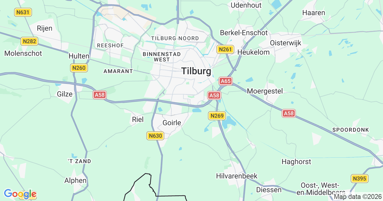 Kaart van het incident in Tilburg met berekende routes vanaf gealarmeerde posten