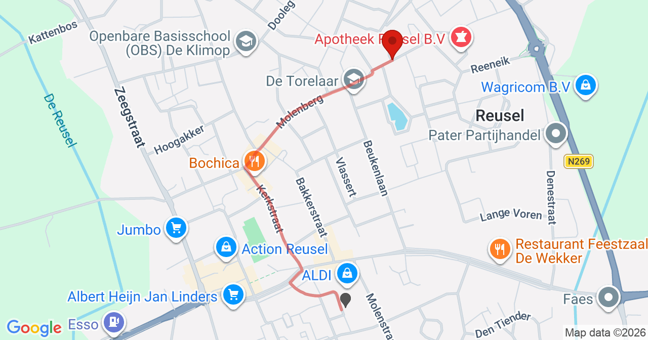Kaart van het incident in Reusel met berekende routes vanaf gealarmeerde posten