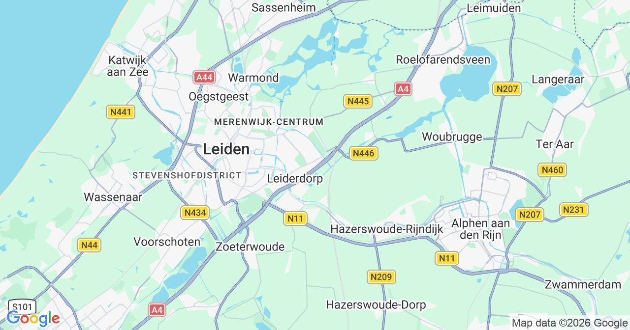 Kaart van het incident in Leiderdorp met berekende routes vanaf gealarmeerde posten
