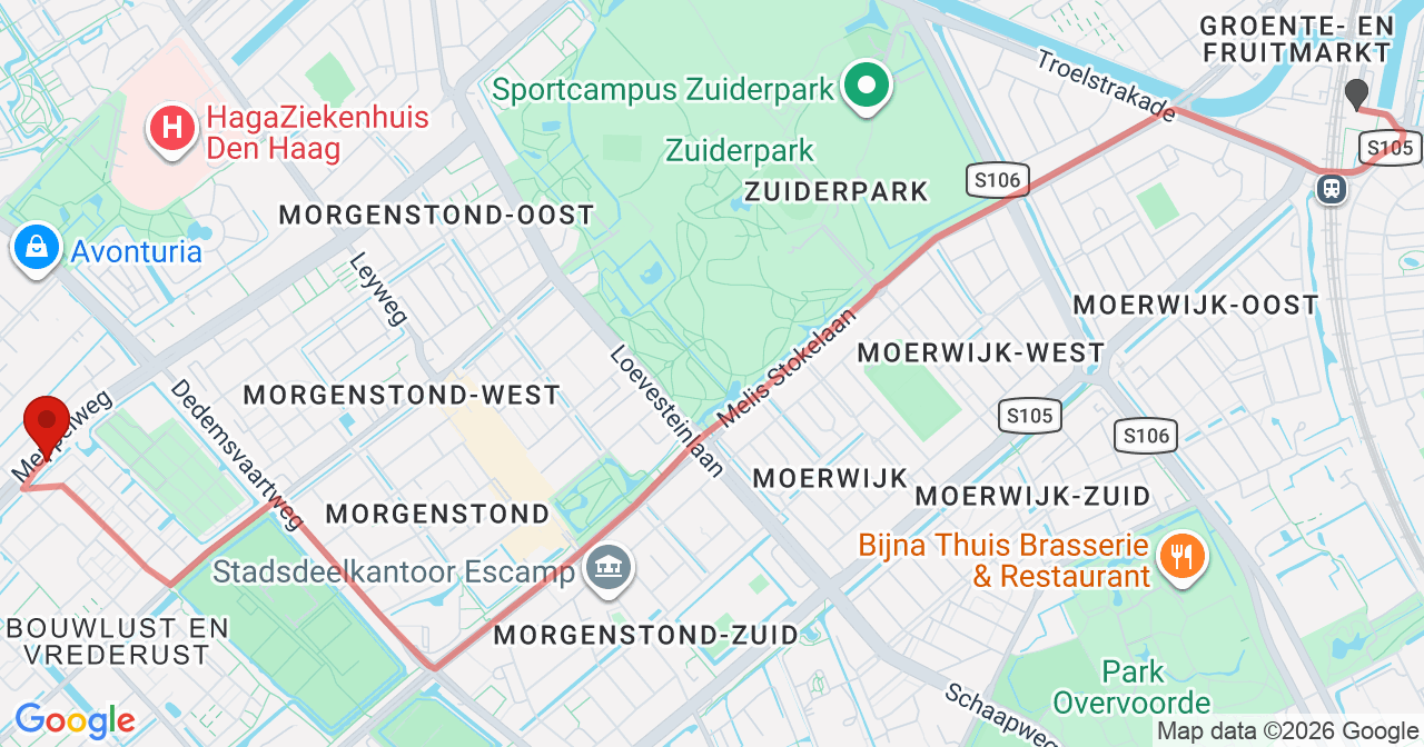 Kaart van het incident in 's-Gravenhage met de aanrijroutes van de gealarmeerde eenheden